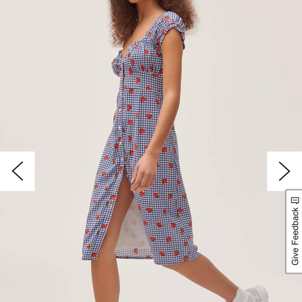 Urban Outfitters Button Down Gingham Strawberry Midi Dress